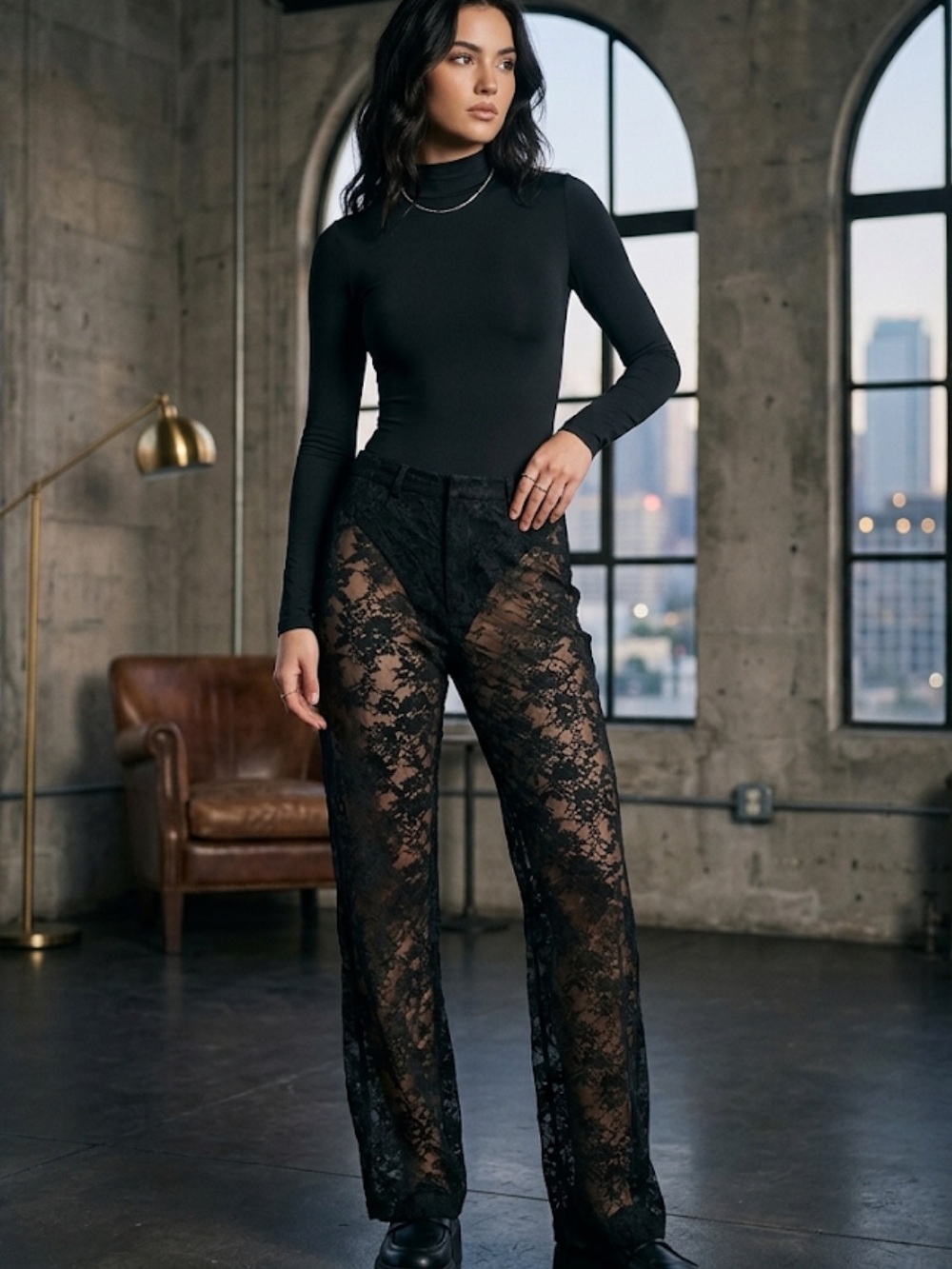 Vintage black, sheer floral lace pants straight-leg  Black lace pants  small